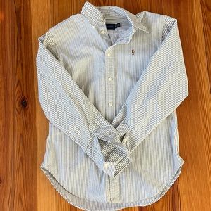Womens Gray and White Stripe Polo Shirt - Size XS
